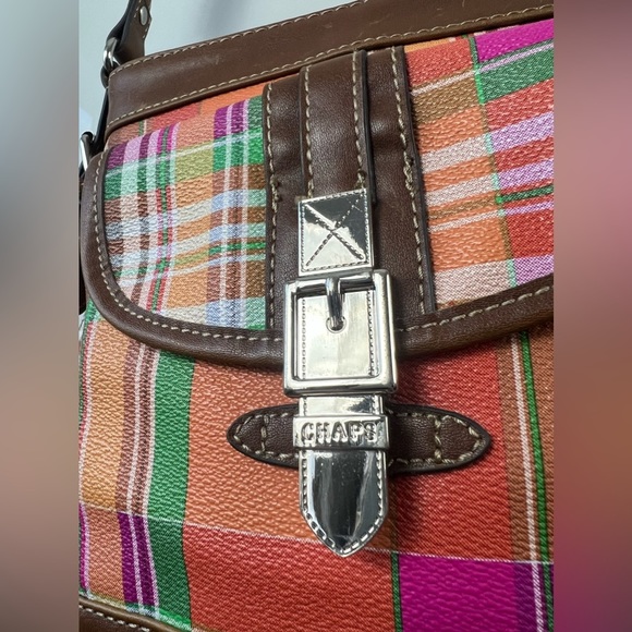 REDUCED!! Chaps Ralph Lauren Traveler Orange Avalon Madras Crossbody Sling Bag - Picture 3 of 12